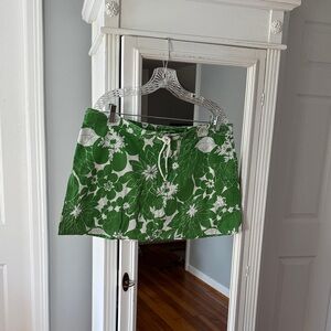 J. Crew Green and White Floral Board Swim Skirt with Drawstring Waist Size 14